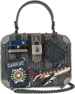 Mary Frances Mile High Beaded Travel Theme Top Handle Crossbody Handbag, Grey