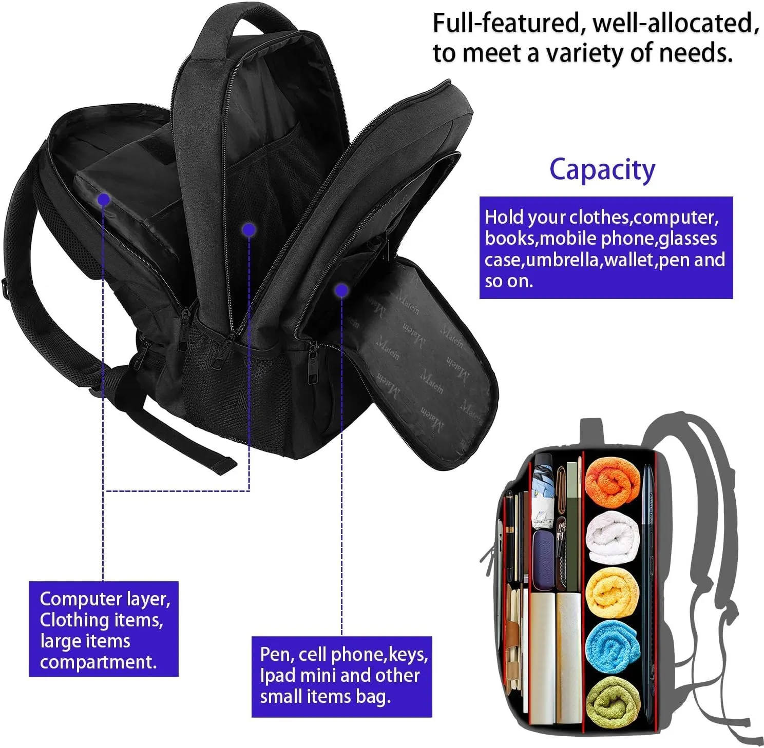 MATEIN Extra Large Travel Backpack, TSA Friendly 18.4 Inch Laptop Backpack with USB Charging Port, Anti Theft Flight Approved Business Work College Computer Big Bag for Women Men, Black