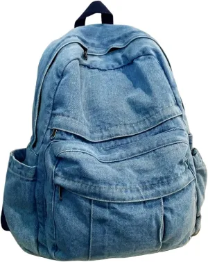 MaxxCloud Vintage Denim Laptop Backpack Casual Canvas Daypack Handbag Purse Lightweight Rucksack Shoulder Bag