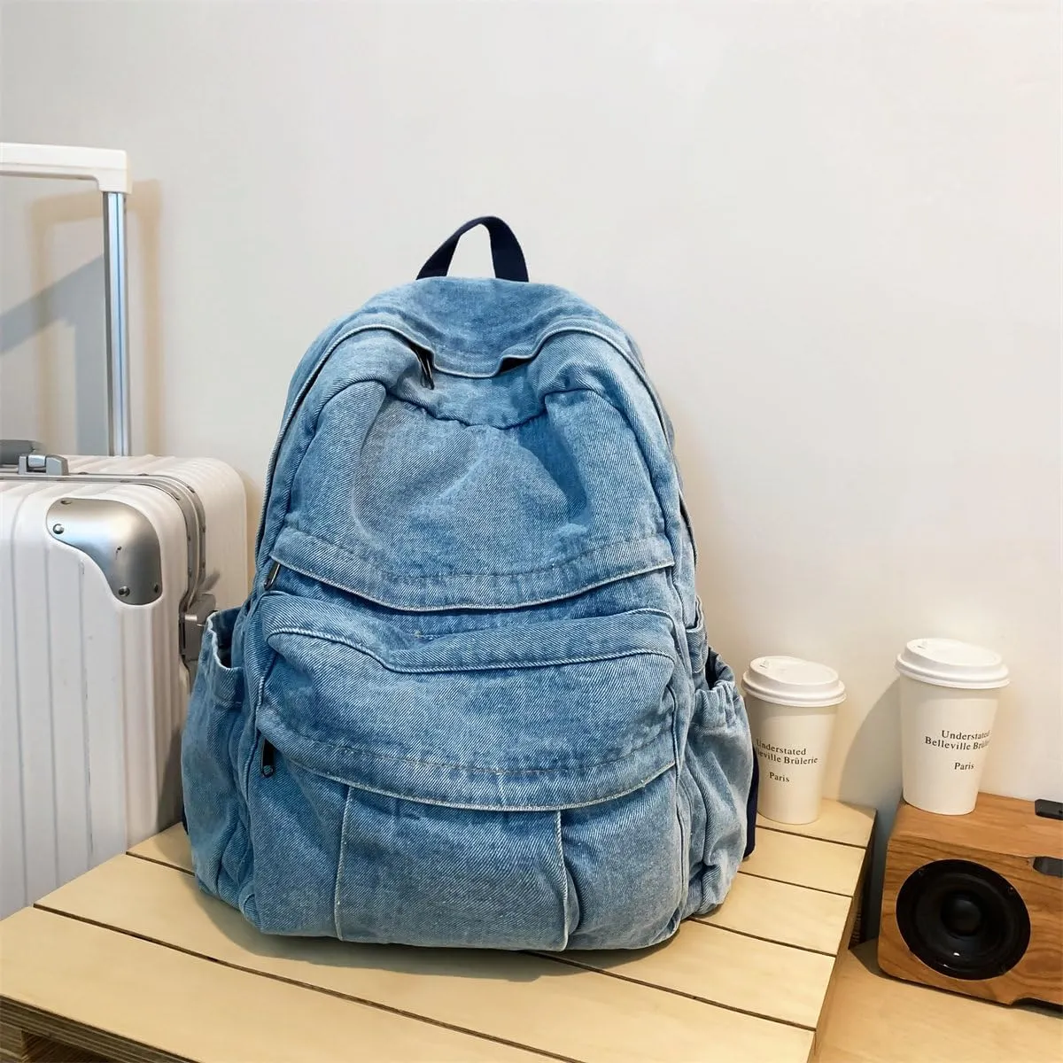 MaxxCloud Vintage Denim Laptop Backpack Casual Canvas Daypack Handbag Purse Lightweight Rucksack Shoulder Bag