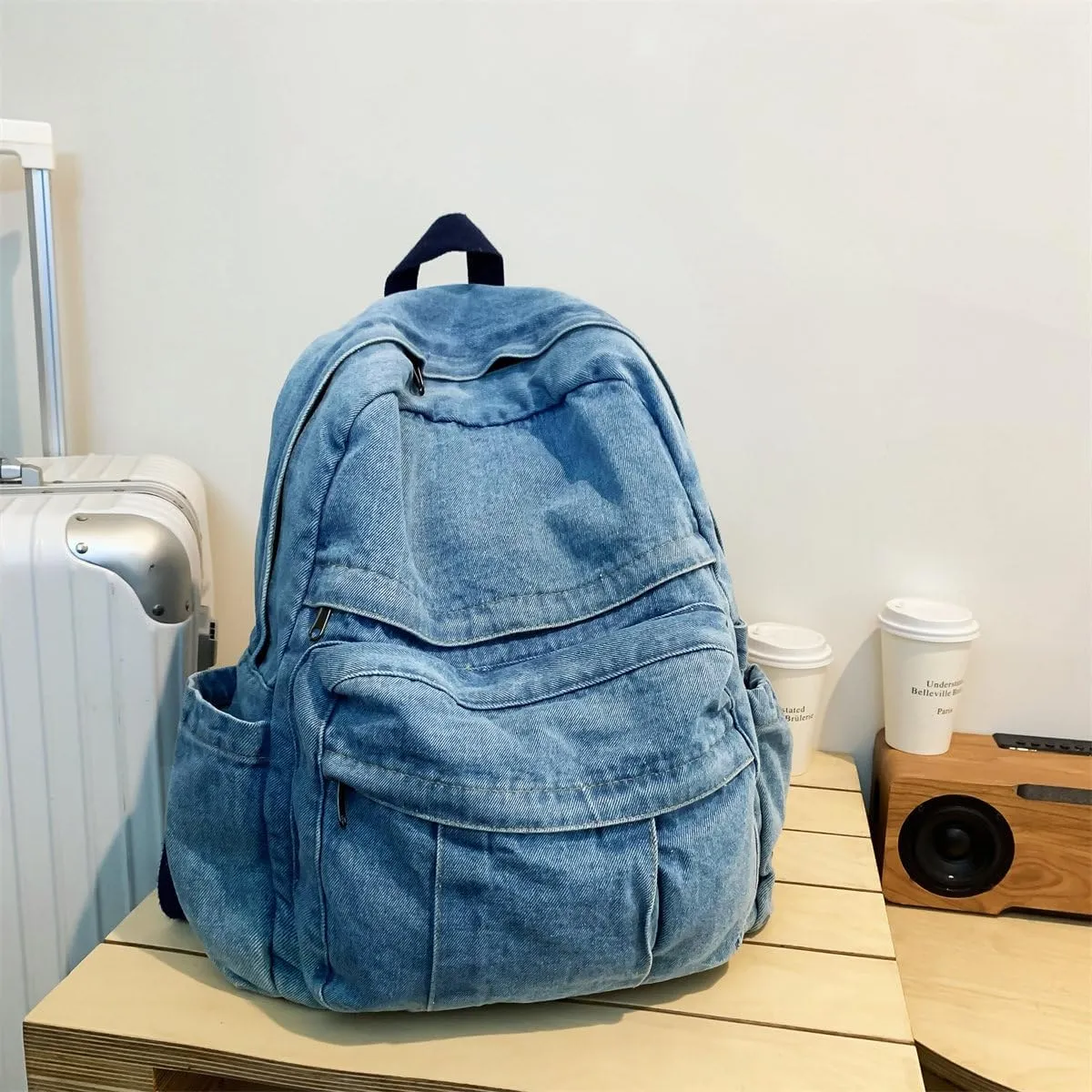 MaxxCloud Vintage Denim Laptop Backpack Casual Canvas Daypack Handbag Purse Lightweight Rucksack Shoulder Bag