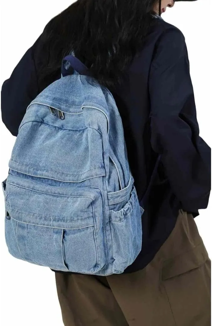 MaxxCloud Vintage Denim Laptop Backpack Casual Canvas Daypack Handbag Purse Lightweight Rucksack Shoulder Bag