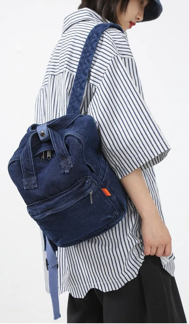 MaxxCloud Vintage Denim Laptop Backpack Casual Canvas Daypack Handbag Purse Lightweight Rucksack Shoulder Bag