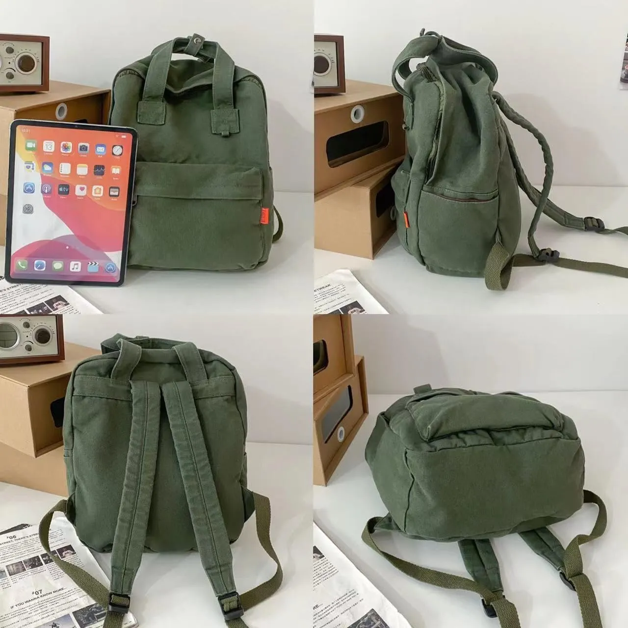 MaxxCloud Vintage Denim Laptop Backpack Casual Canvas Daypack Handbag Purse Lightweight Rucksack Shoulder Bag