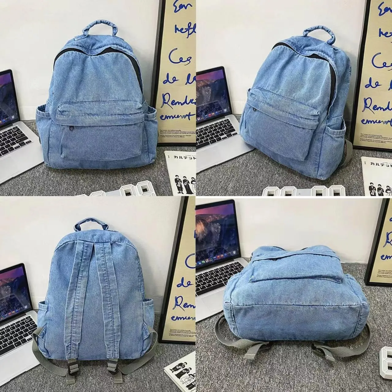 MaxxCloud Vintage Denim Laptop Backpack Casual Canvas Daypack Handbag Purse Lightweight Rucksack Shoulder Bag