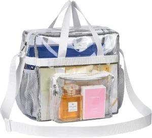 MAY TREE Clear Bag for Stadium Events 12×6×12 Clear Tote Lunch Bag with Reinforced Straps for Work and Sporting Events, White