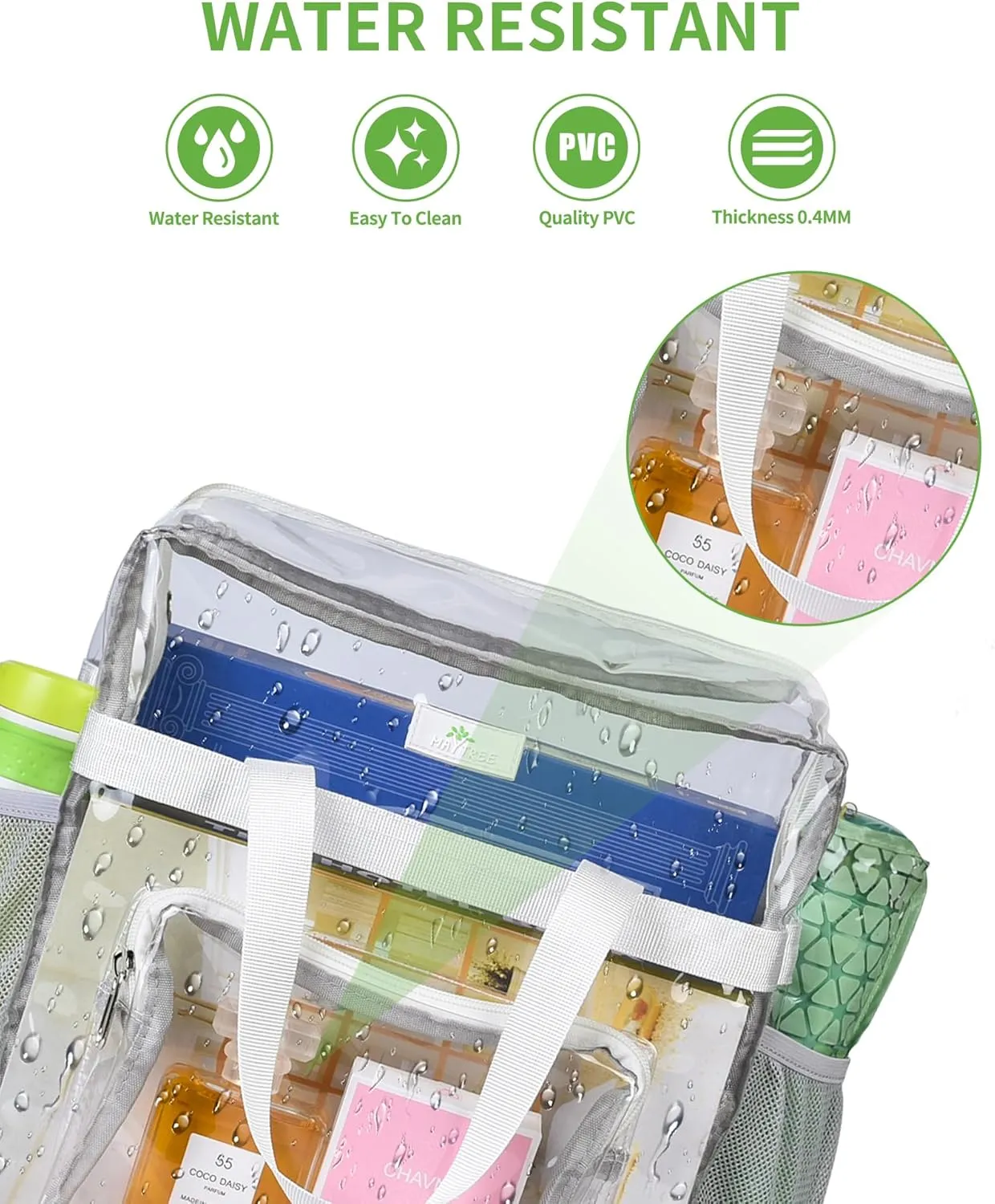 MAY TREE Clear Bag for Stadium Events 12×6×12 Clear Tote Lunch Bag with Reinforced Straps for Work and Sporting Events, White