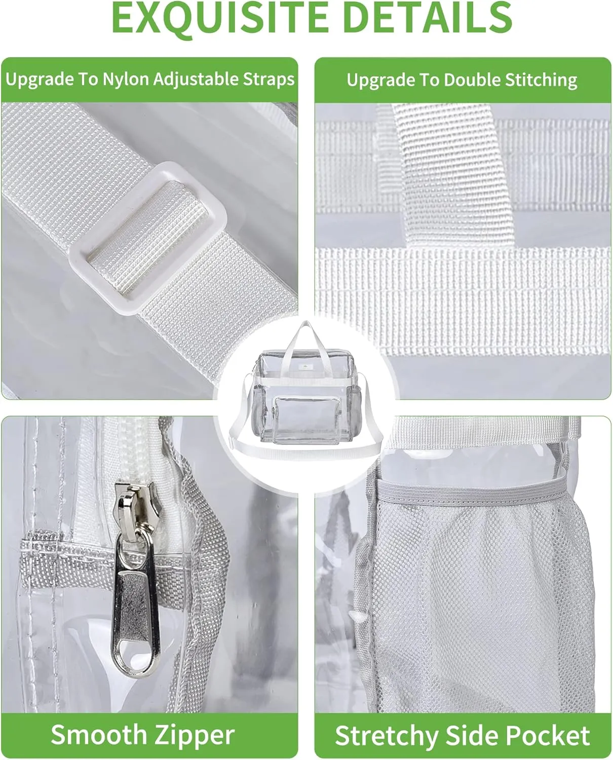 MAY TREE Clear Bag for Stadium Events 12×6×12 Clear Tote Lunch Bag with Reinforced Straps for Work and Sporting Events, White