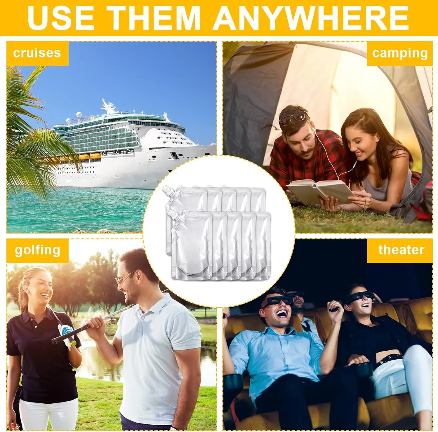 Meanplan 100 Pcs Plastic Pouches Bulk Reusable Squeeze Pouches Clear Juice Drink Bags Leak Proof with Funnel for Adults Travel Beverage Women Men(8 oz,Inclined Mouth)