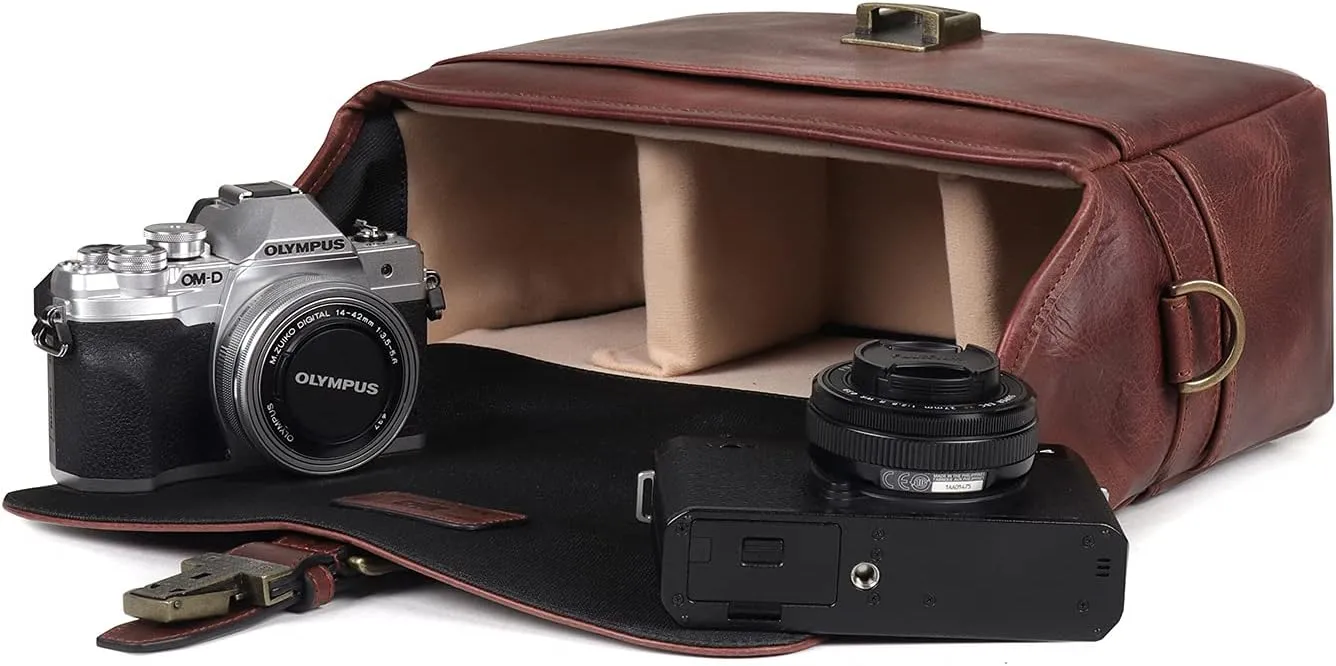 MegaGear Torres Genuine Leather Camera Messenger Bag for Mirrorless, Instant and DSLR Cameras