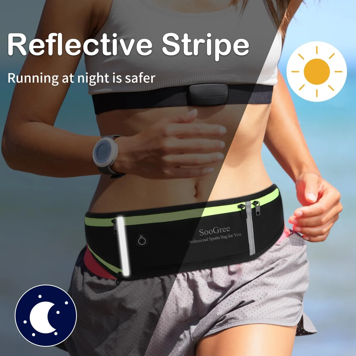 Men Women Running Belt Fanny Pack,Reflective Workout Sport Waist Pack Bag,Running Phone Holder Belt with Water Bottle Holder, Ideal for Running,Walking,Cycling,Gym Workouts (GSP1189-Black)
