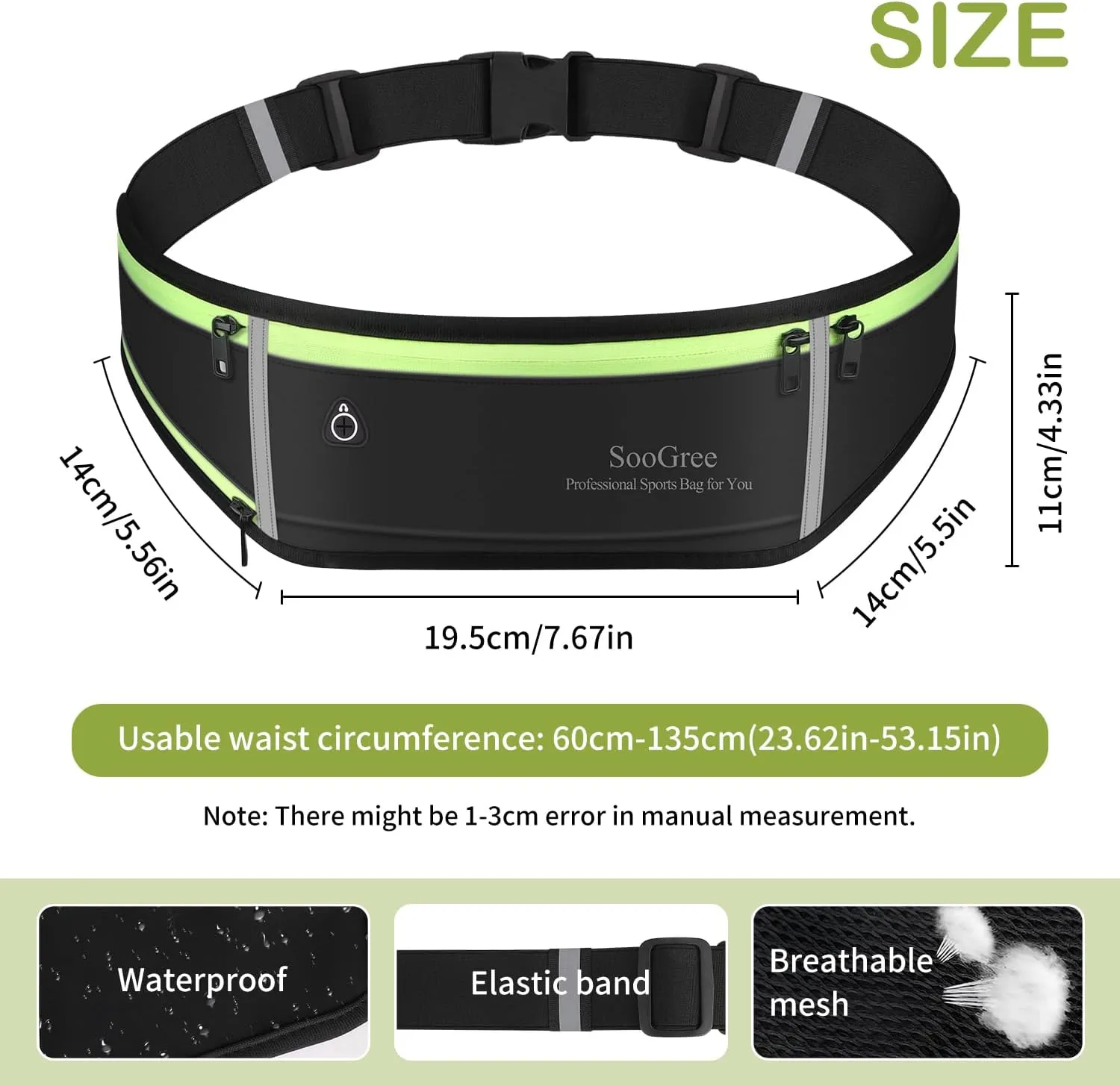 Men Women Running Belt Fanny Pack,Reflective Workout Sport Waist Pack Bag,Running Phone Holder Belt with Water Bottle Holder, Ideal for Running,Walking,Cycling,Gym Workouts (GSP1189-Black)