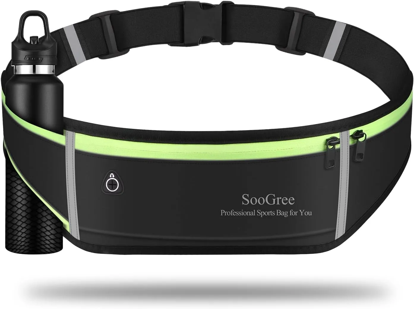 Men Women Running Belt Fanny Pack,Reflective Workout Sport Waist Pack Bag,Running Phone Holder Belt with Water Bottle Holder, Ideal for Running,Walking,Cycling,Gym Workouts (GSP1189-Black)
