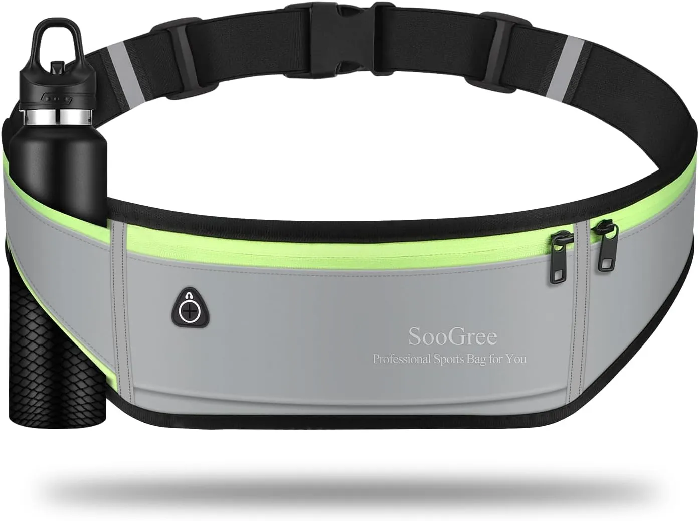 Men Women Running Belt Fanny Pack,Reflective Workout Sport Waist Pack Bag,Running Phone Holder Belt with Water Bottle Holder, Ideal for Running,Walking,Cycling,Gym Workouts (GSP1189-Gray)