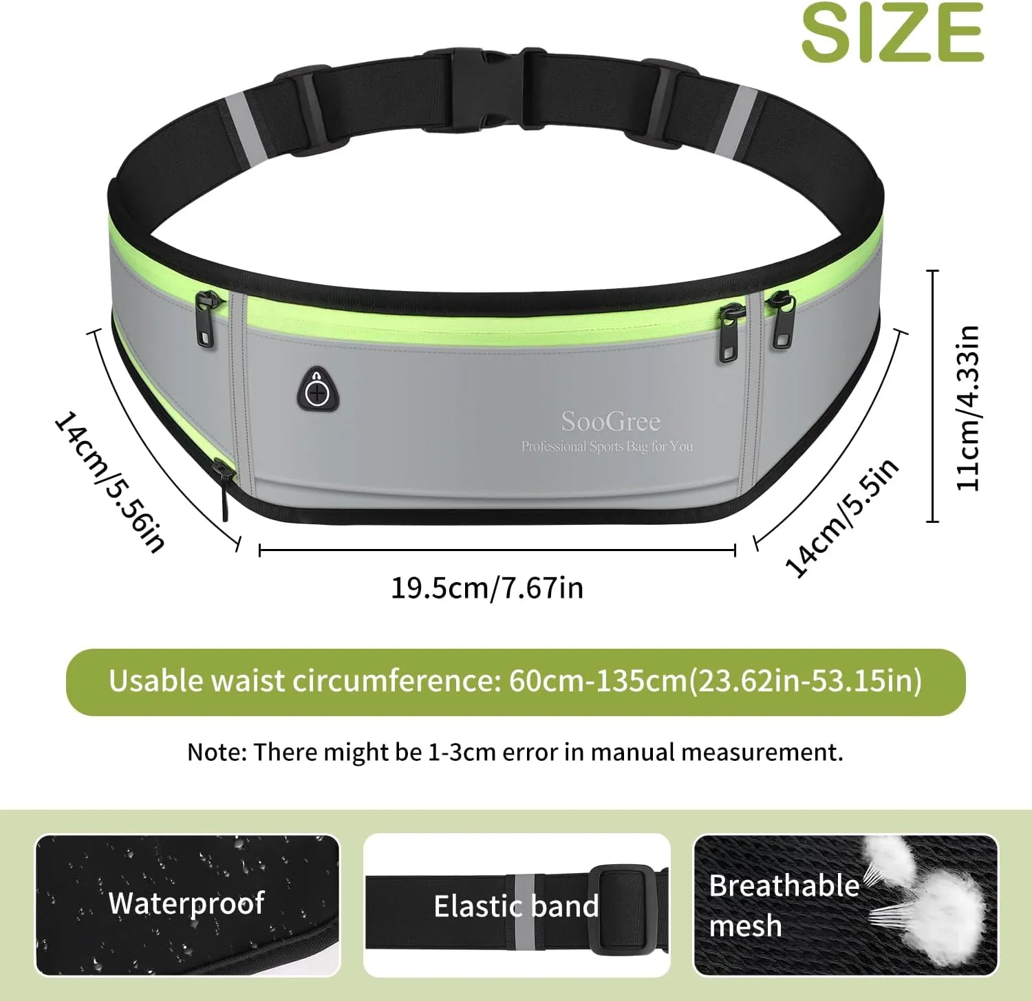 Men Women Running Belt Fanny Pack,Reflective Workout Sport Waist Pack Bag,Running Phone Holder Belt with Water Bottle Holder, Ideal for Running,Walking,Cycling,Gym Workouts (GSP1189-Gray)