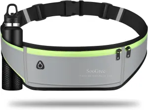 Men Women Running Belt Fanny Pack,Reflective Workout Sport Waist Pack Bag,Running Phone Holder Belt with Water Bottle Holder, Ideal for Running,Walking,Cycling,Gym Workouts (GSP1189-Gray)