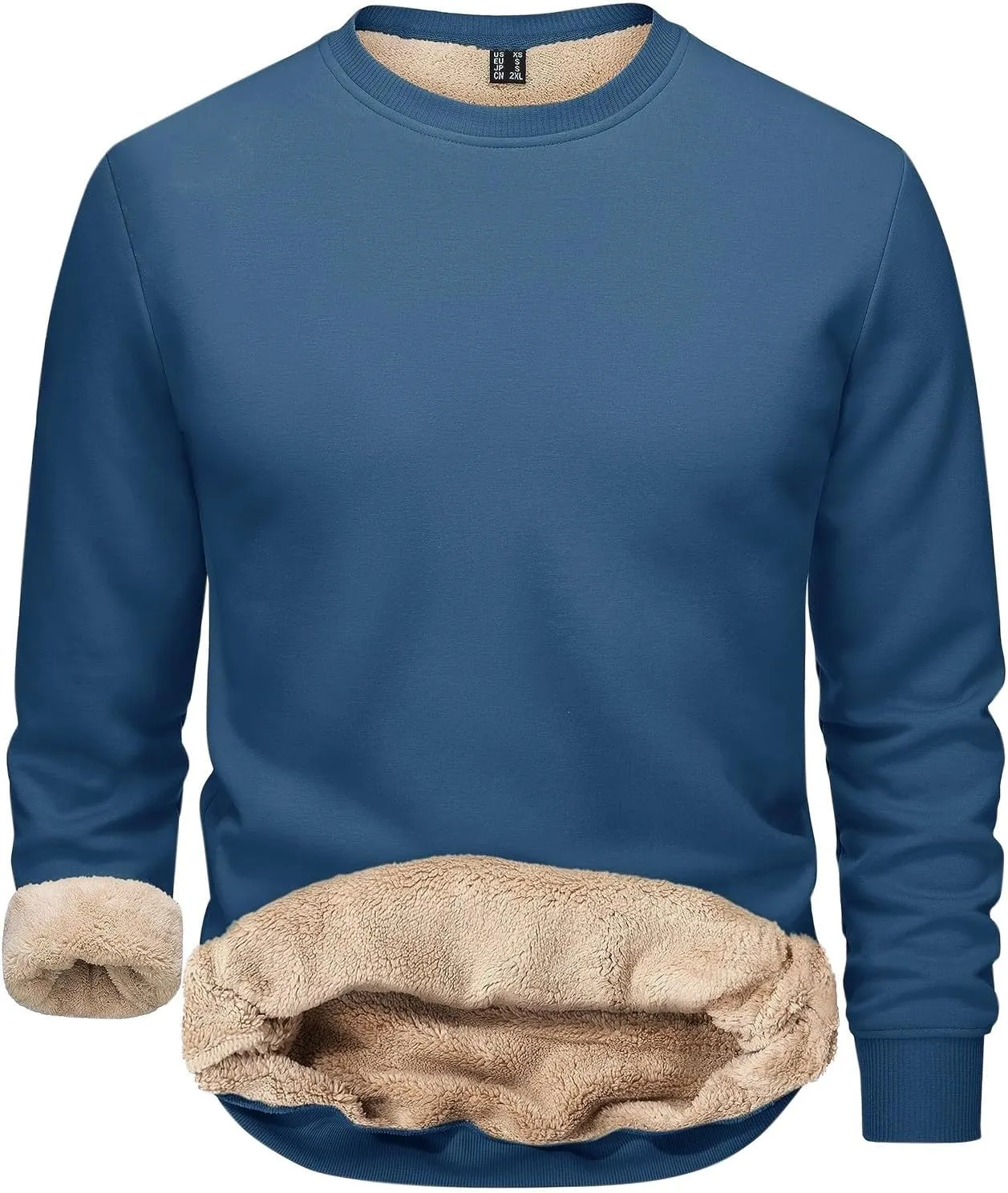 Men's Crewneck Sweatshirt Thick Warm Sherpa Lined Thermal Underwear Baselayer Long Sleeve Winter Fleece Pullover Tops