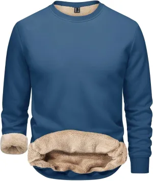 Men's Crewneck Sweatshirt Thick Warm Sherpa Lined Thermal Underwear Baselayer Long Sleeve Winter Fleece Pullover Tops