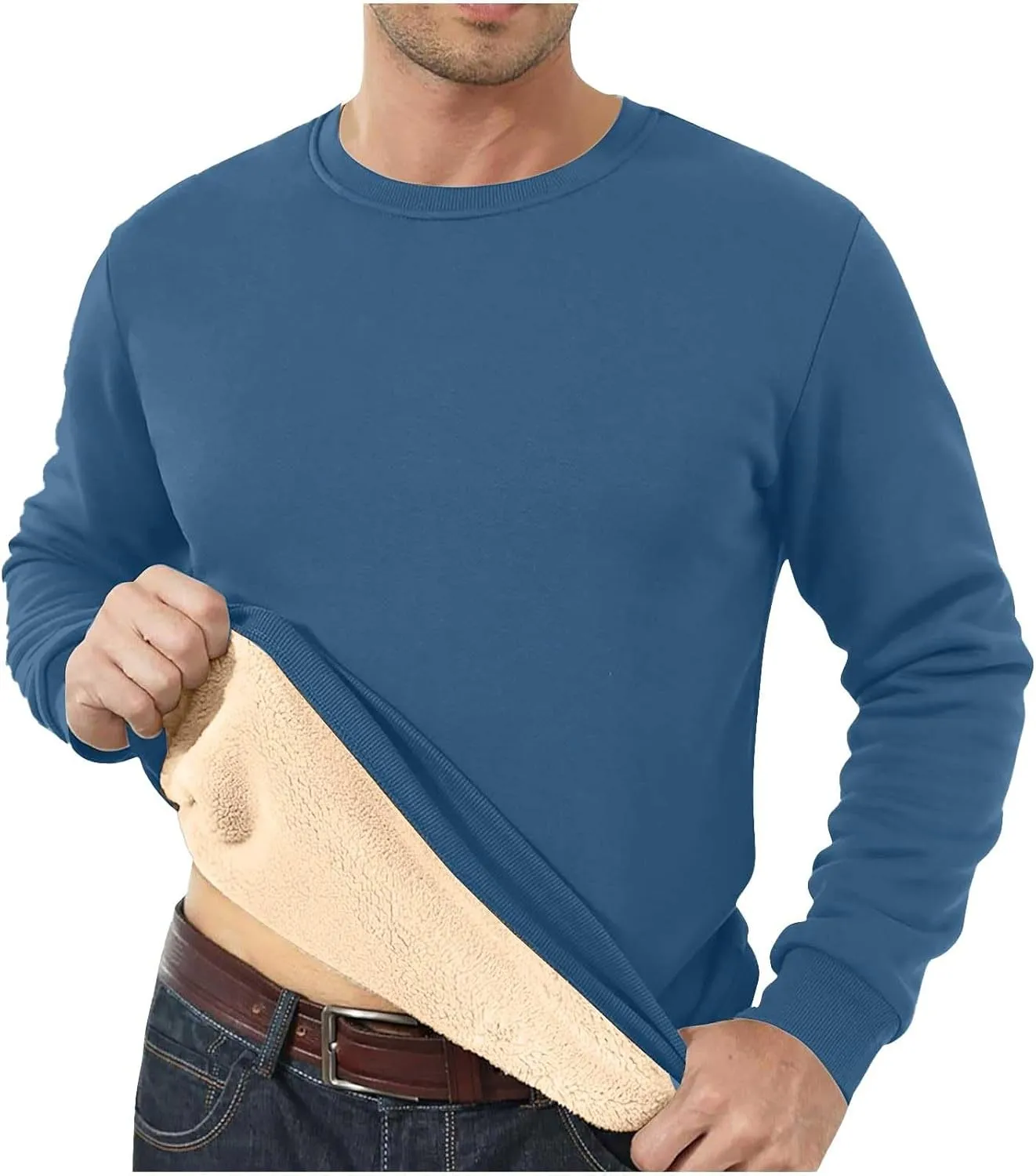 Men's Crewneck Sweatshirt Thick Warm Sherpa Lined Thermal Underwear Baselayer Long Sleeve Winter Fleece Pullover Tops