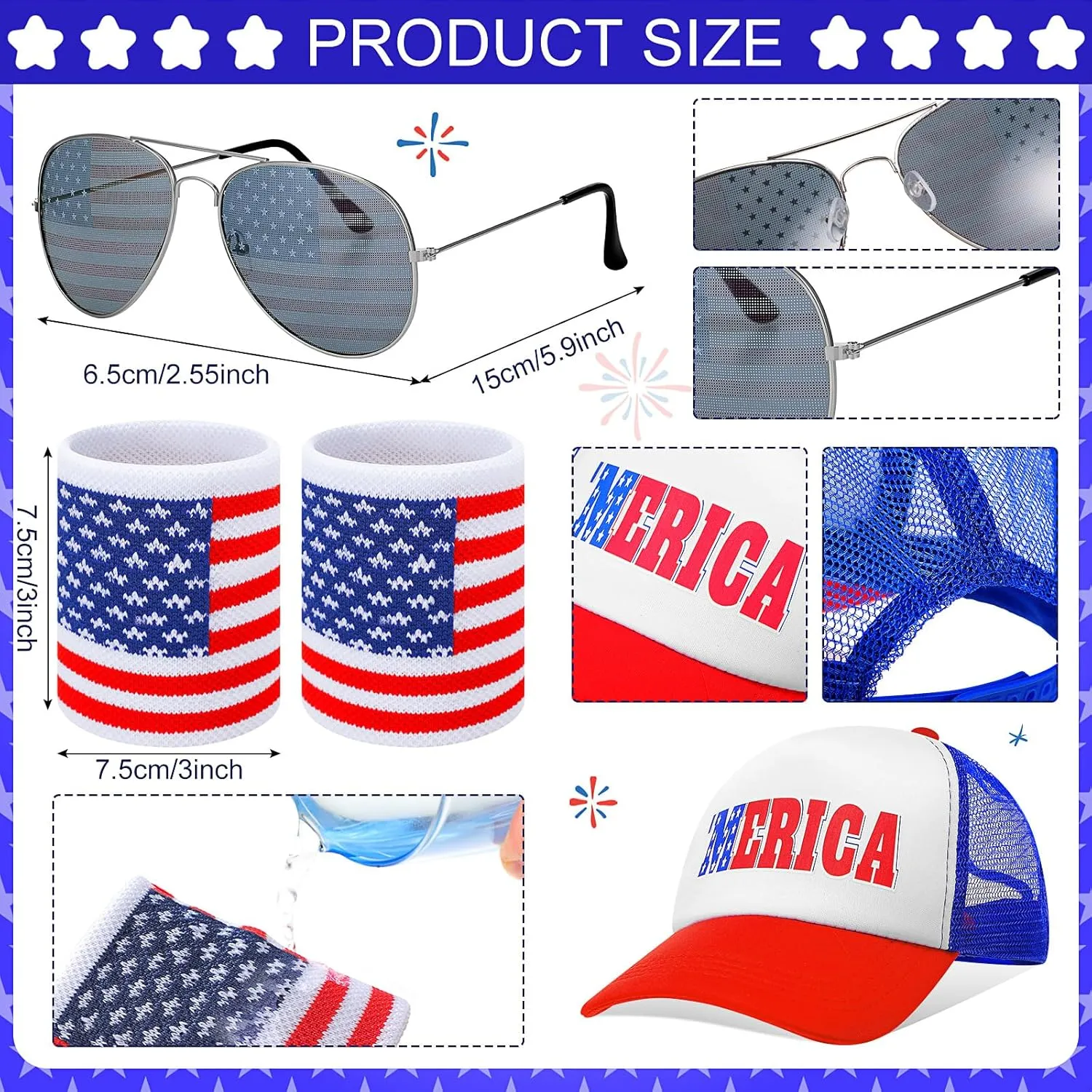 Mepase Men's 4th of July Outfits Patriotic Fanny Pack Beer Belt Flag Pants Sweat Bands for National Day Accessories(L)