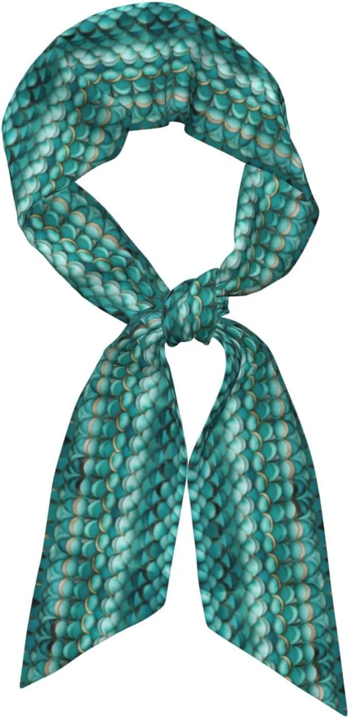 Mermaid Teal Fish Scale print Womens Fashion Scarf Unique Tie Headband Handbag Accessories Hat Decorations Wristbands ﻿, Black, One Size, Black, One Size