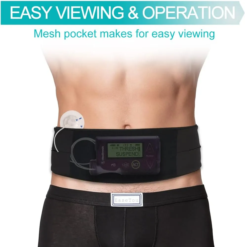 Mesh Insulin Pump Belt Diabetic Holder Pumps Device Epipen Accessories Fanny Pack Adults Medical Waistband Pouch for Active T1D Women Men Black Large