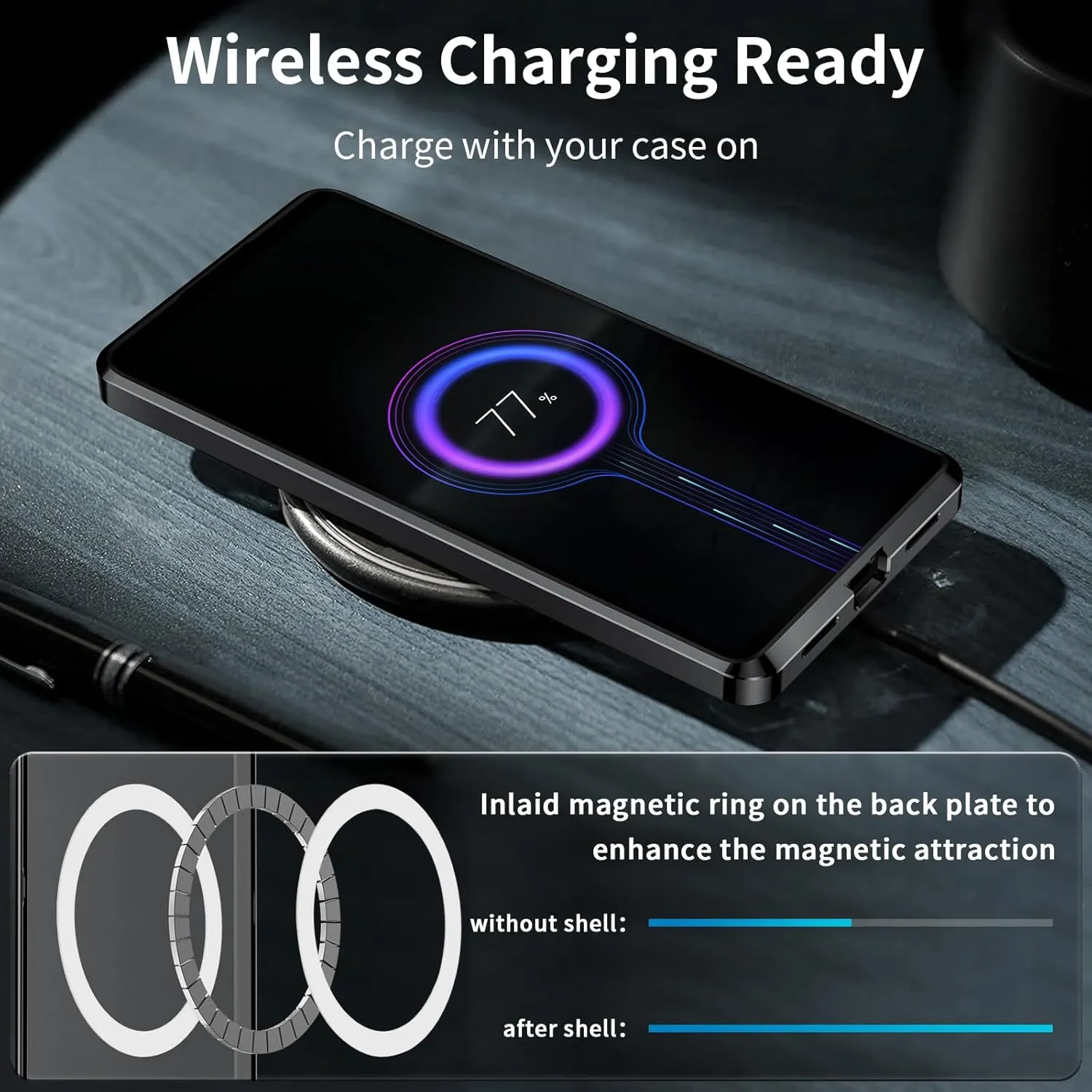 Metal Case for Sony Xperia 1 V (2023), Military-Grade Metal Bumper Shockproof Translucent Cover Matte PC Back Cover with Magnetic Wireless Chager Camera Lens Protection for Sony Xperia 1 V (Black)