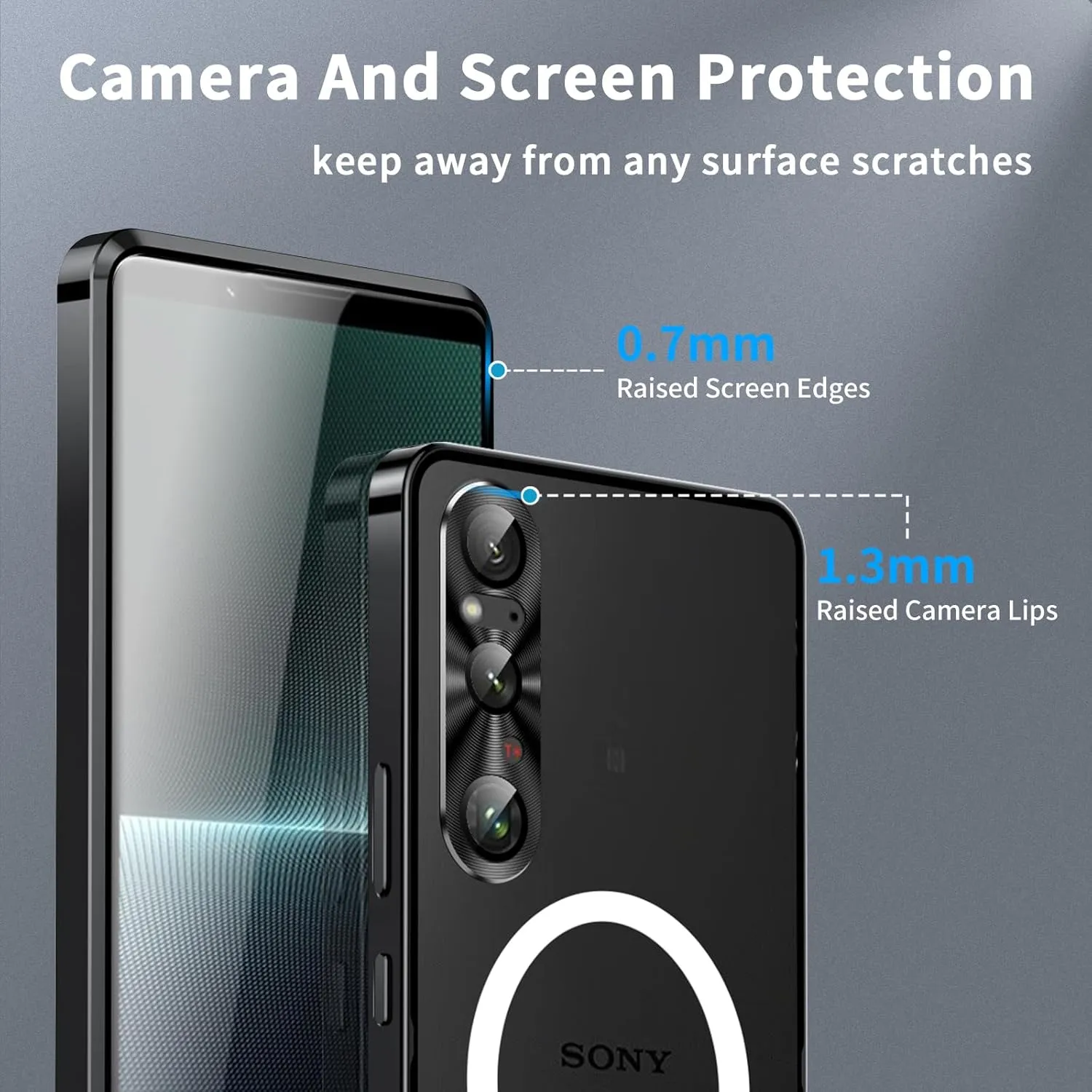 Metal Case for Sony Xperia 1 V (2023), Military-Grade Metal Bumper Shockproof Translucent Cover Matte PC Back Cover with Magnetic Wireless Chager Camera Lens Protection for Sony Xperia 1 V (Black)