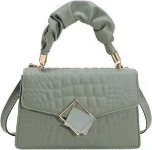 Metal Detail Top Handle Square Bag Textured Small Totes Cross Body Bag for Women