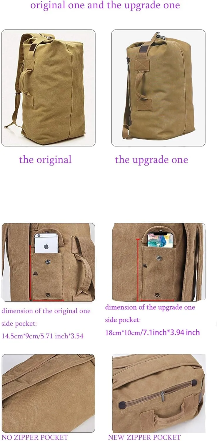 Military Duffel Bag Top Load Double Strap Canvas Backpack Army Travel (upgrade army green small)