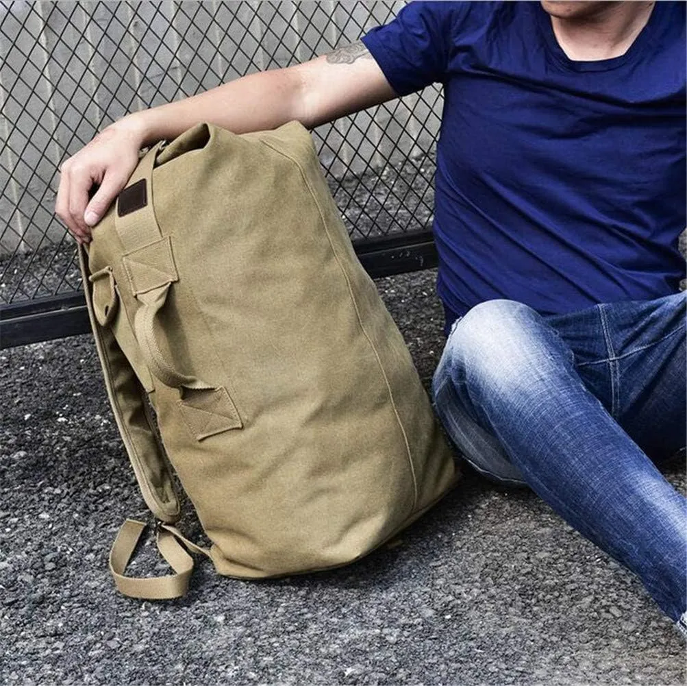 Military Duffel Bag Top Load Double Strap Canvas Backpack Army Travel (upgrade army green small)