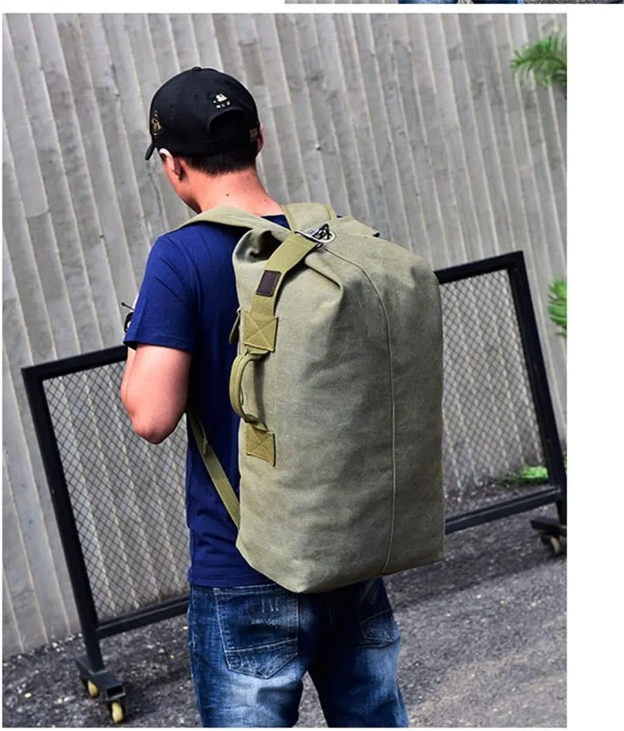 Military Duffel Bag Top Load Double Strap Canvas Backpack Army Travel (upgrade army green small)