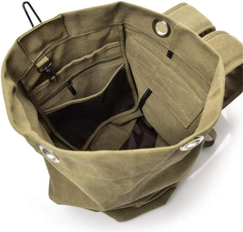 Military Duffel Bag Top Load Double Strap Canvas Backpack Army Travel (upgrade khaki big)