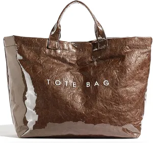 MINGRI Large Tote Bag for Women,Easter Gifts,PVC Totes Bags Kraft Paper Carry All Handbag Shoulder Purse Hobo Top Handle Bag for Work Travel