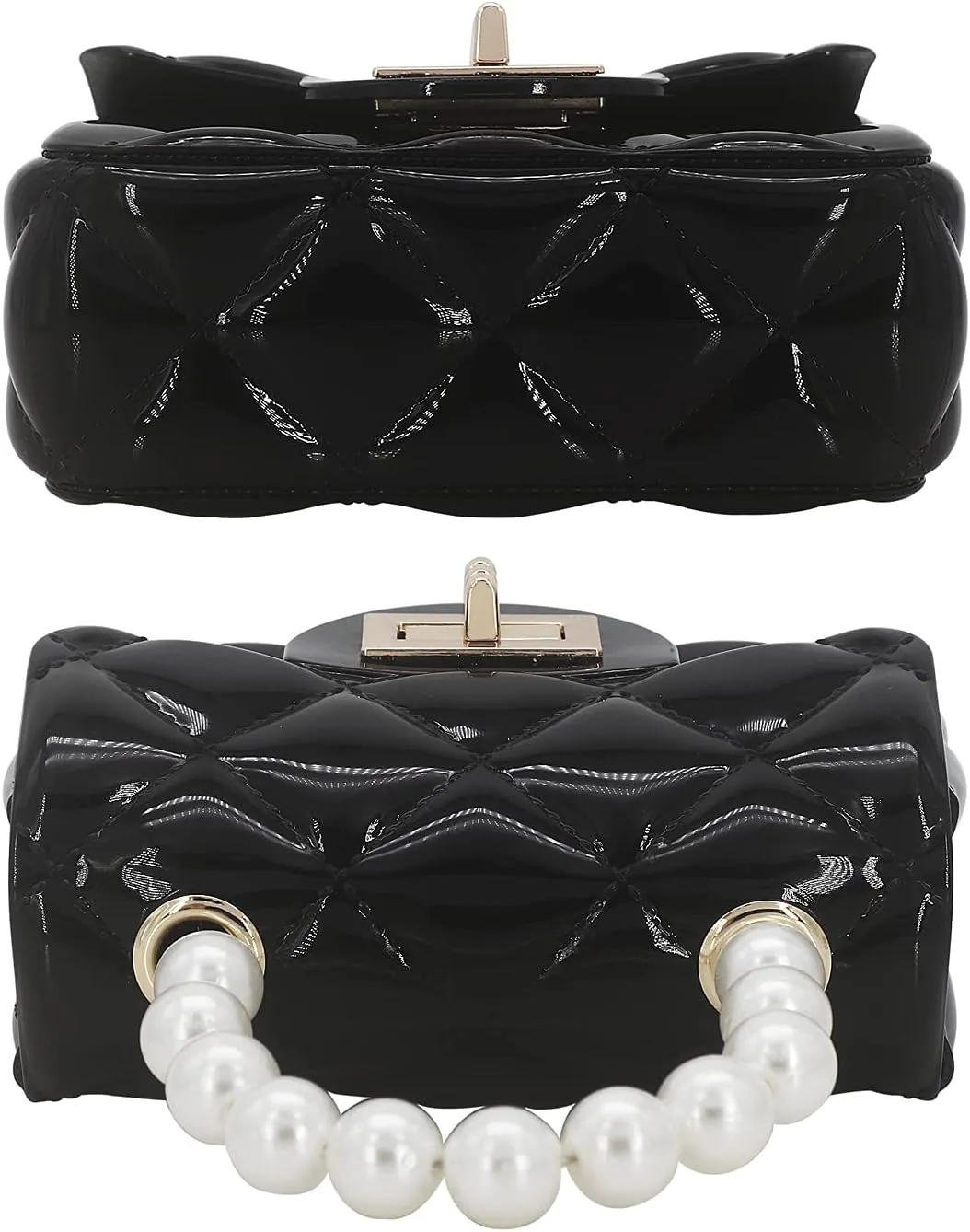 Mini Jelly Purse Flap Handbag with Pearls Top Handle Faux Quilted Crossbody Bag