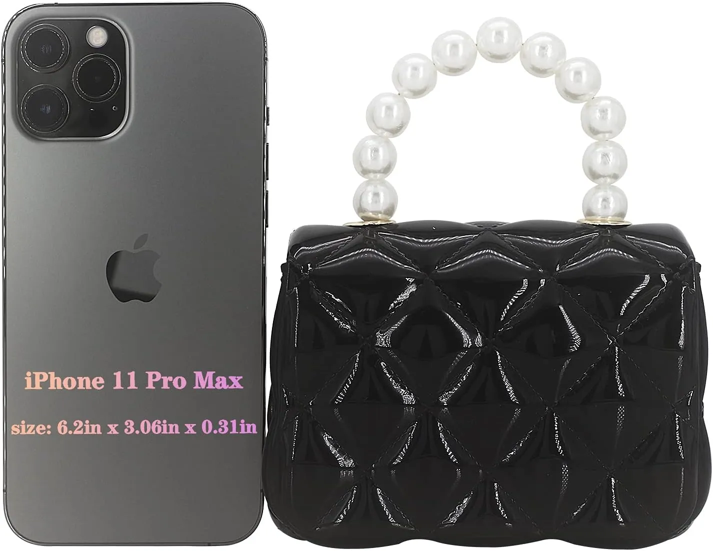 Mini Jelly Purse Flap Handbag with Pearls Top Handle Faux Quilted Crossbody Bag