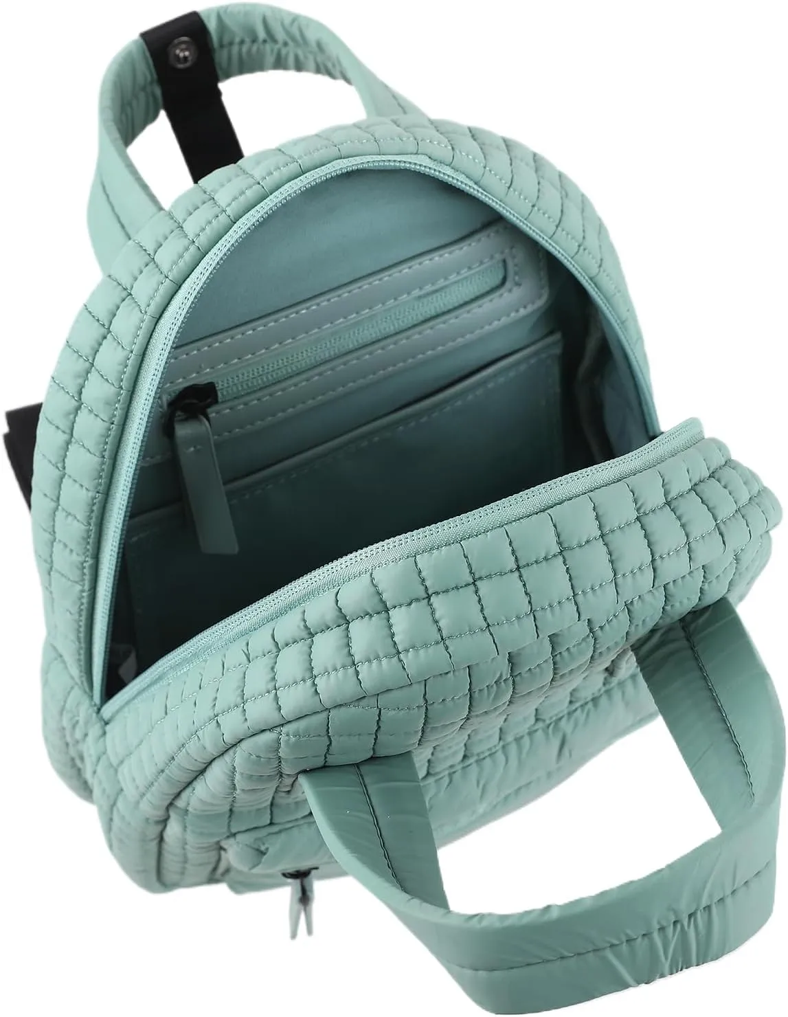 Mini Quilted Puffer Backpack for Women,Lightweight Puffy Bookbag,Small Casual Daypack for Ladies,Green
