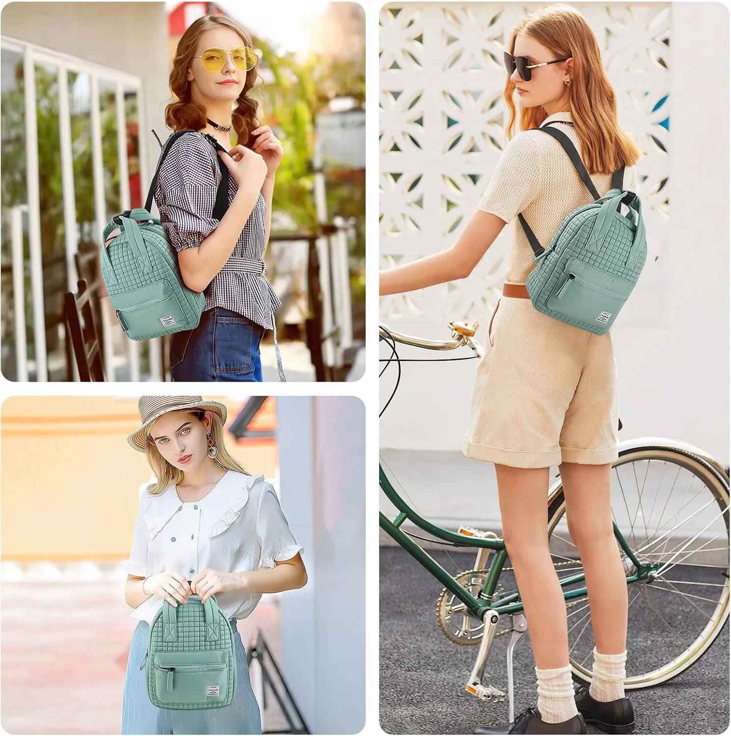 Mini Quilted Puffer Backpack for Women,Lightweight Puffy Bookbag,Small Casual Daypack for Ladies,Green