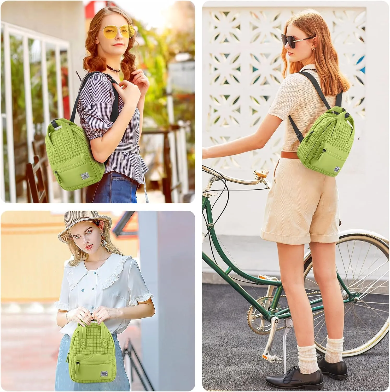 Mini Quilted Puffer Backpack for Women,Lightweight Puffy Bookbag,Small Casual Daypack for Ladies,Mint Green