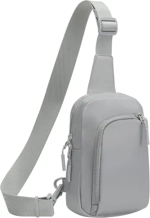 Mini Sling Bag for Men Women, 7.5 Inch Small Anti Theft Crossbody Reversible Nylon Chest Bag Fanny Pack for Travel Running Hiking (Light Grey)