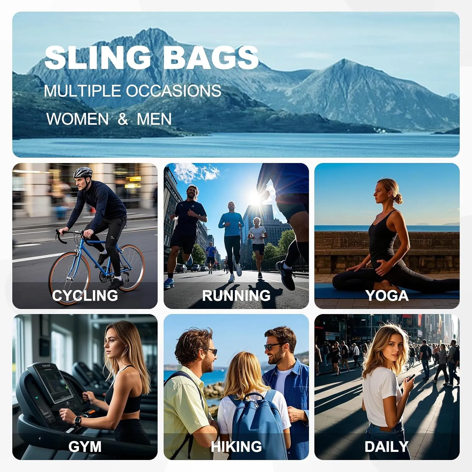 Mini Sling Bag for Men Women, 7.5 Inch Small Anti Theft Crossbody Reversible Nylon Chest Bag Fanny Pack for Travel Running Hiking (Light Grey)
