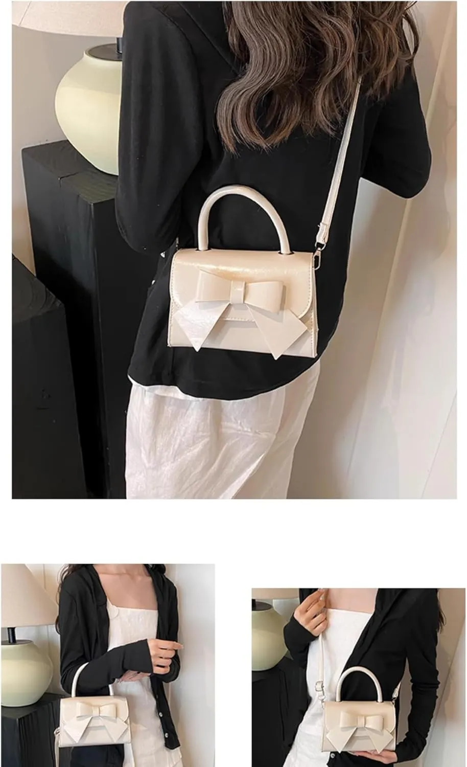 Mini Top Handle PU Flap Bag for Women - Elegant Bow Decor, Lightweight & Stylish Handbag