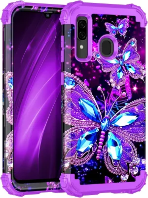 Miqala for Galaxy A20/A30/A50 Case,Glow in The Dark Three Layer Heavy Duty Shockproof Full Body Hard Plastic Bumper Soft Silicone Protective Case for Samsung Galaxy A20/A30/A50,Amaranth Dark