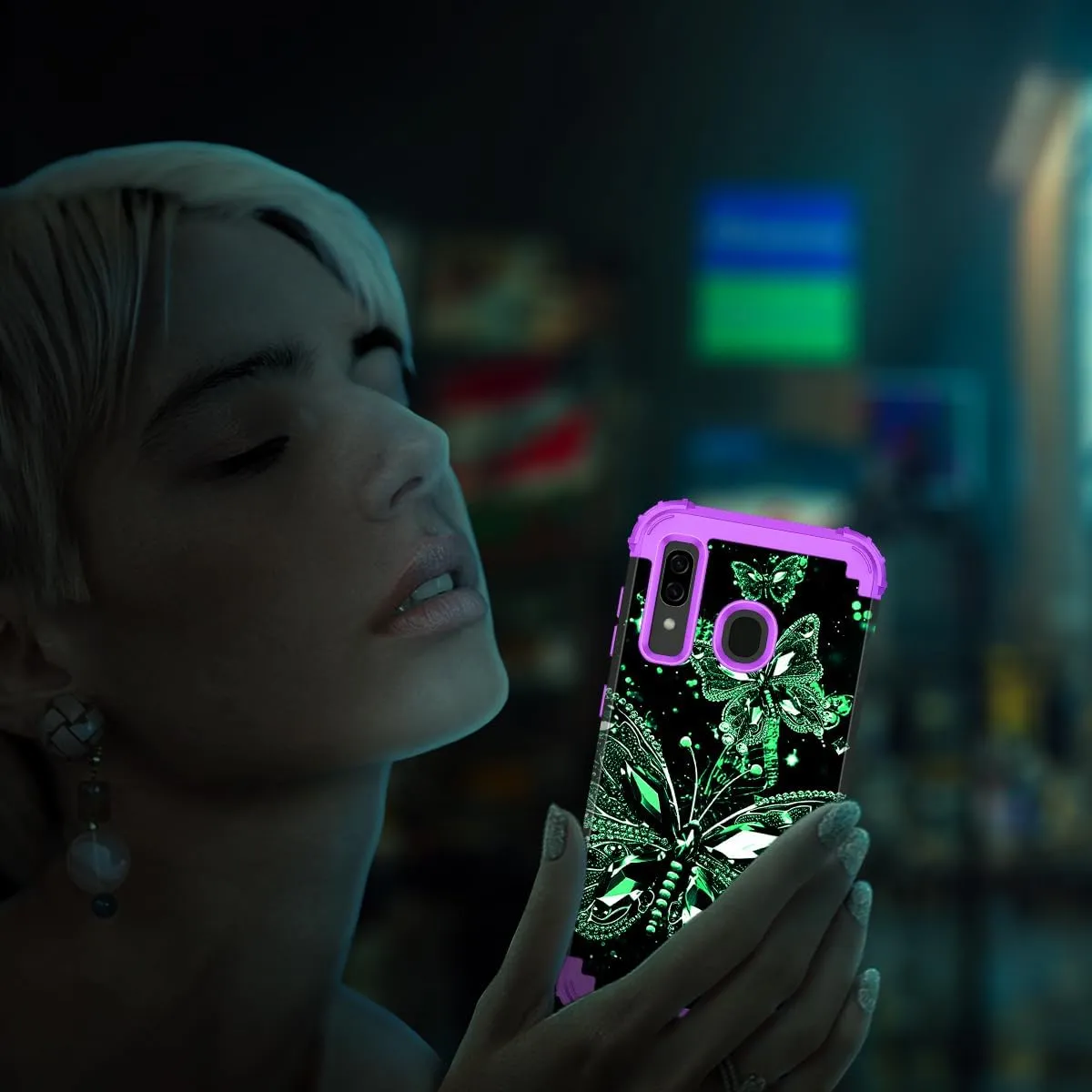 Miqala for Galaxy A20/A30/A50 Case,Glow in The Dark Three Layer Heavy Duty Shockproof Full Body Hard Plastic Bumper Soft Silicone Protective Case for Samsung Galaxy A20/A30/A50,Amaranth Dark
