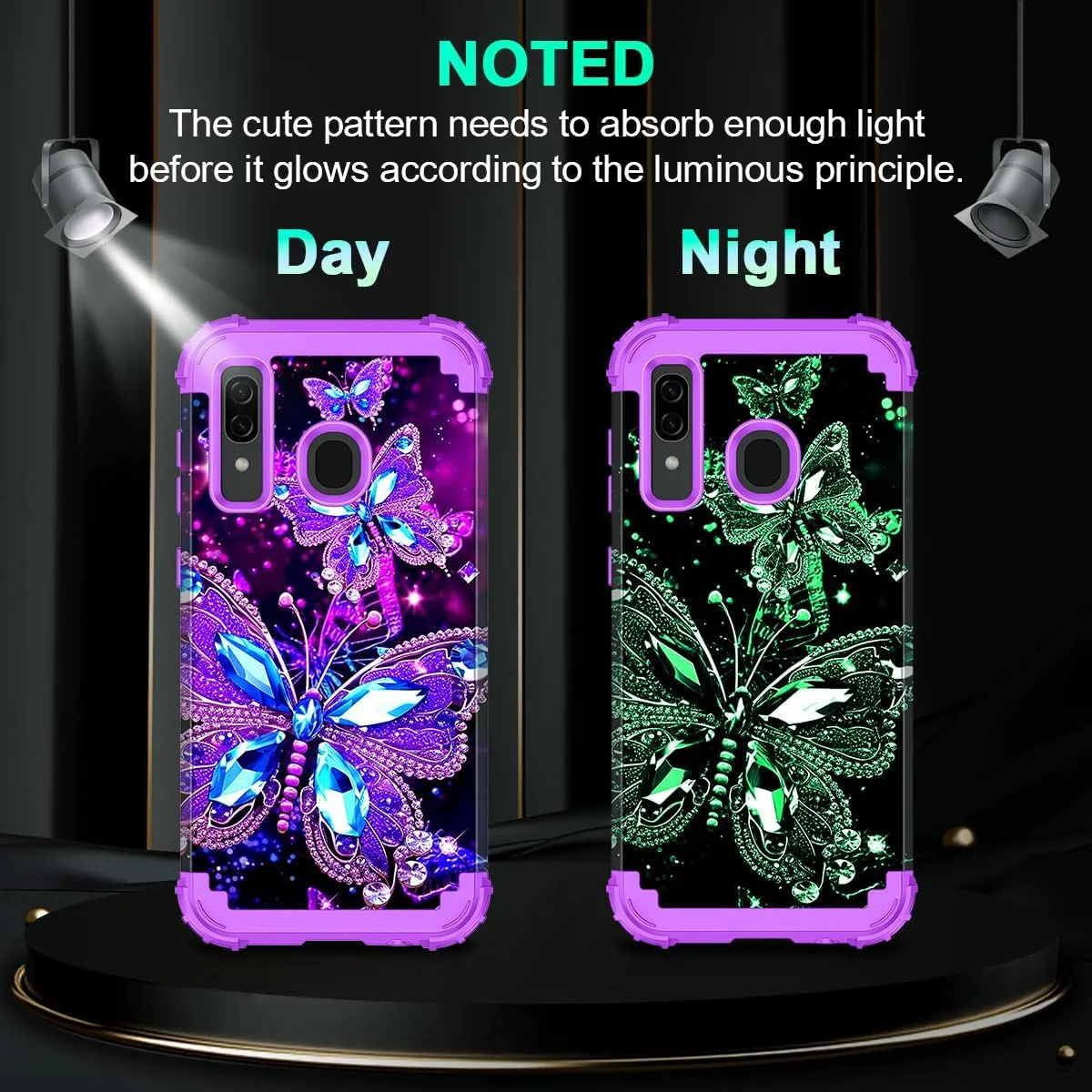 Miqala for Galaxy A20/A30/A50 Case,Glow in The Dark Three Layer Heavy Duty Shockproof Full Body Hard Plastic Bumper Soft Silicone Protective Case for Samsung Galaxy A20/A30/A50,Amaranth Dark