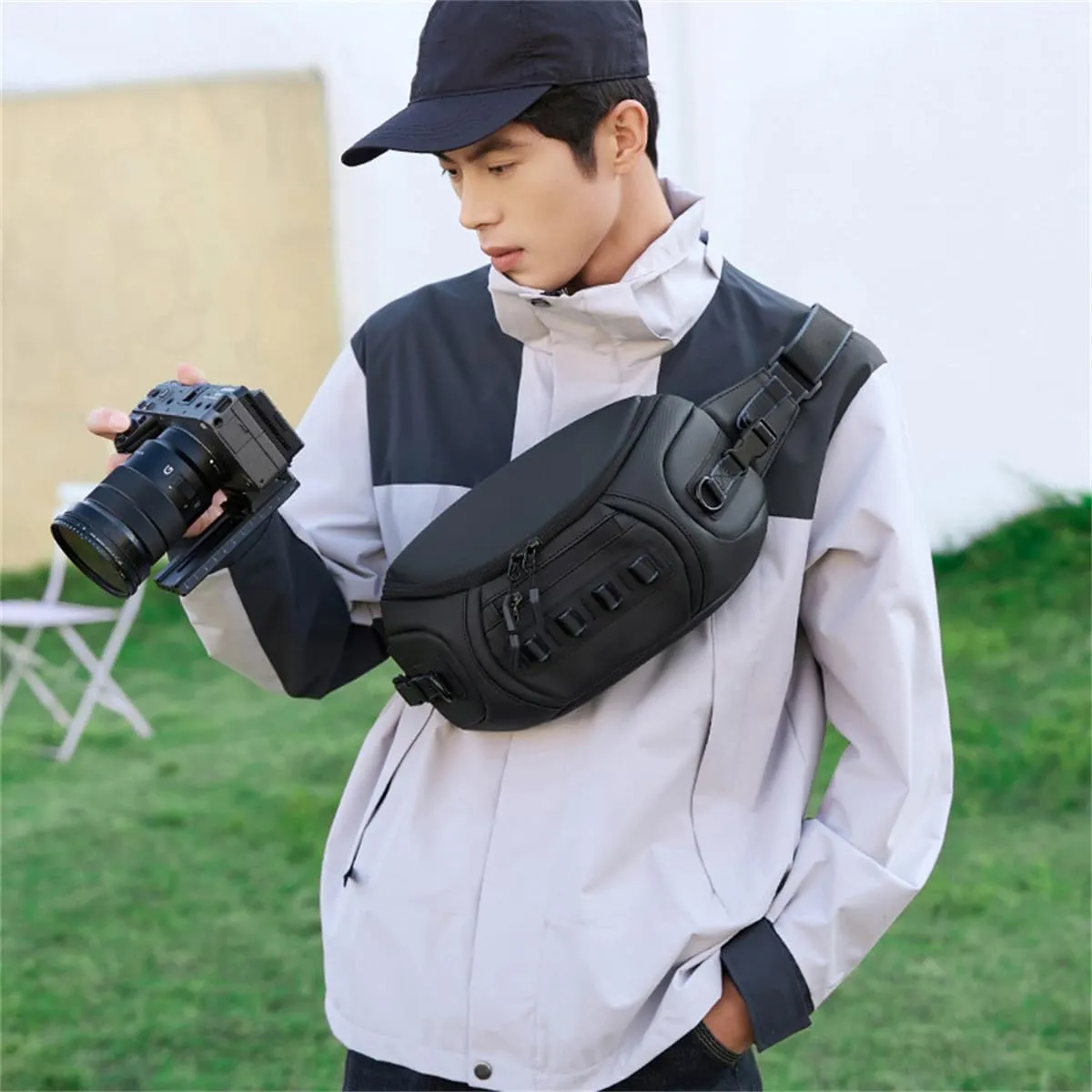 Mirrorless Camera Sling Bag Waterproof, Crossbody Fanny Pack Belt Bags Women Men Shoulder Sling Bag (Green,33 * 10 * 18.5cm)