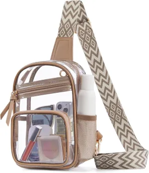 Missnine Clear Bag for Stadium Events Clear Sling Bag Fanny Pack Crossbody Purse for Sport Concert with Side Mesh Pocket