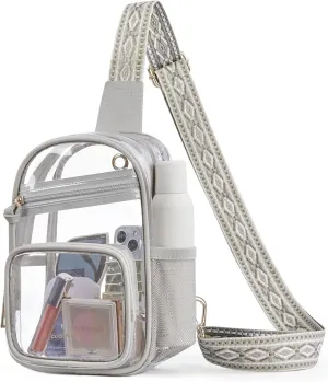 Missnine Clear Bag for Stadium Events Clear Sling Bag Fanny Pack Crossbody Purse for Sport Concert with Side Mesh Pocket