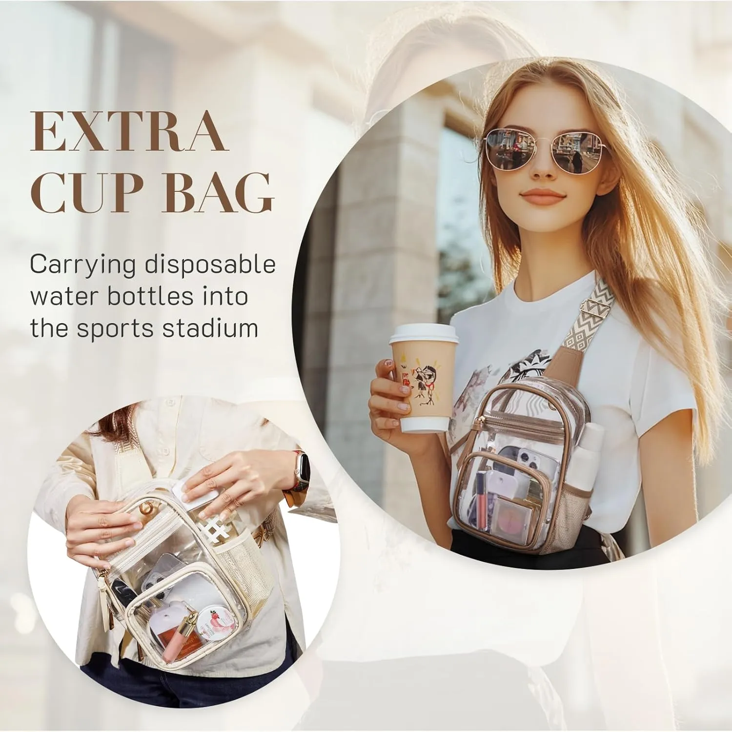 Missnine Clear Bag for Stadium Events Clear Sling Bag Fanny Pack Crossbody Purse for Sport Concert with Side Mesh Pocket