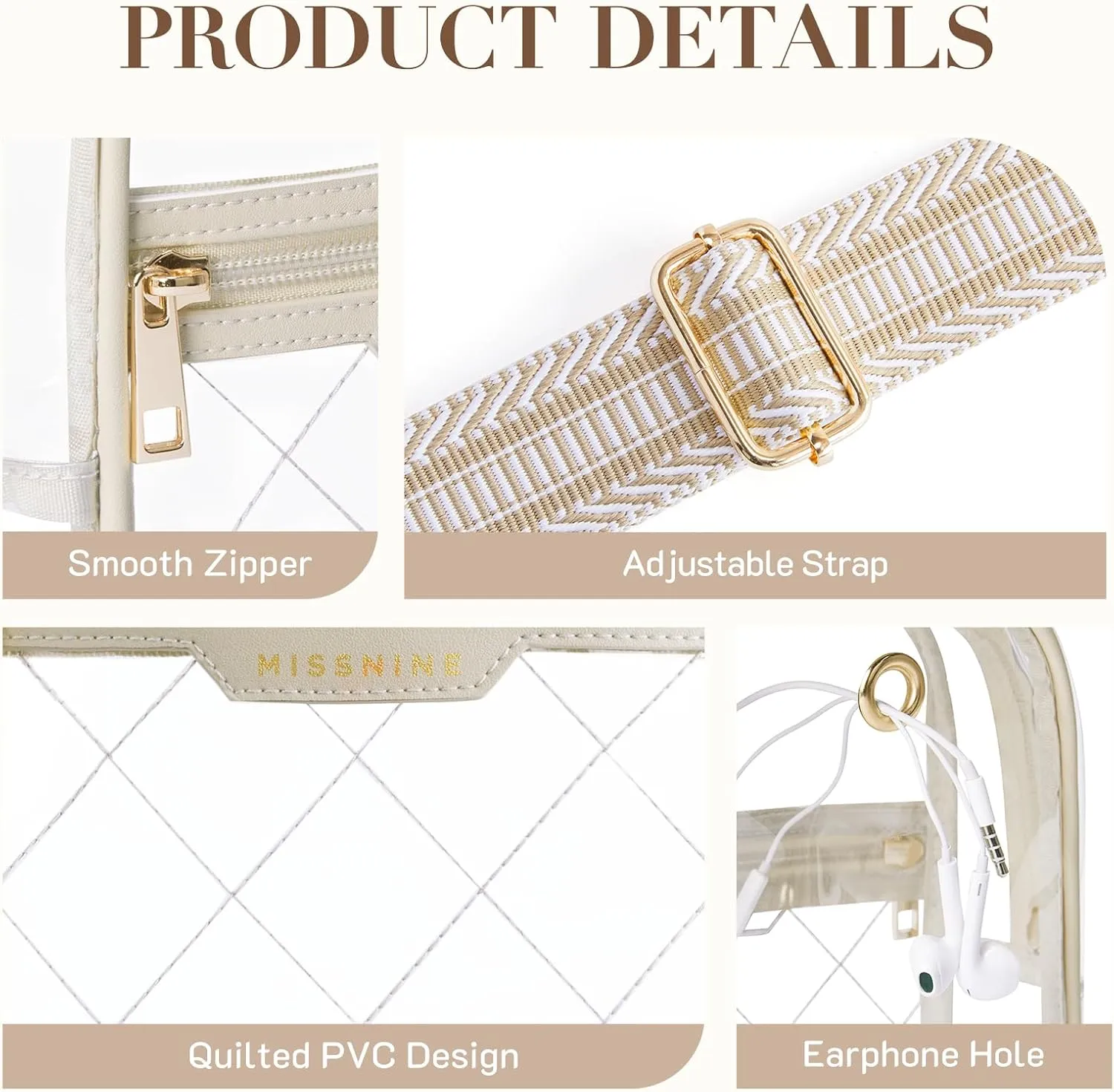 Missnine Clear Bag for Stadium Events Clear Sling Bag Fanny Pack Crossbody Purse for Sport Concert with Side Mesh Pocket